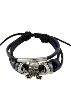 Punk Skull Leather Braided Bracelet B3762