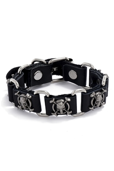 Punk Skull Leather Snap Bracelet B3825