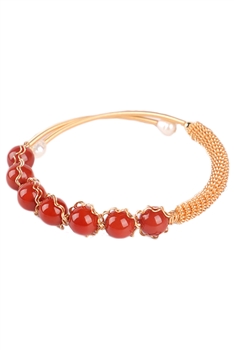 Red Agate Stone Braided Cuff Bracelet B3881