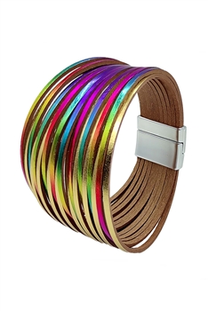 Multicolor Leather  Magnetic Bracelet B3921 - Multi