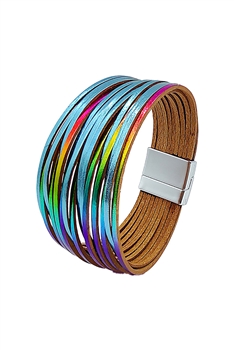 Multicolor Leather  Magnetic Bracelet B3921 - Rainbow