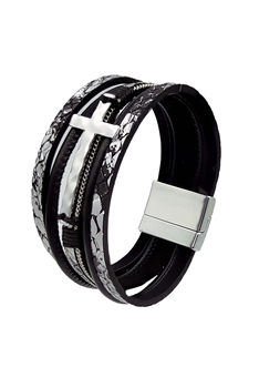 Cross Pu Leather Magnetic Bracelet B3922 - Black