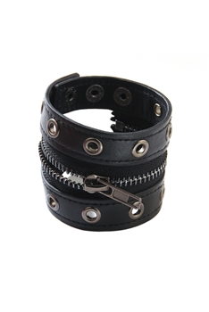 Punk Rivet Hole Zipper Snap Bracelet B4018 - Black