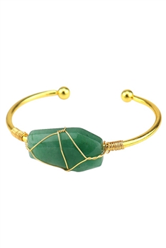 Hexahedron Natural Stone Wrap Cuff Bracelet B4071 - Green Aventurine