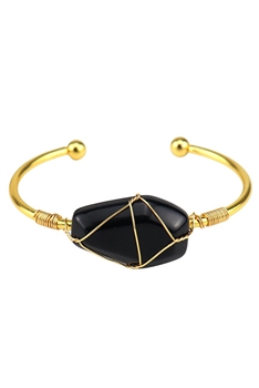 Hexahedron Natural Stone Wrap Cuff Bracelet B4071 - Obsidian