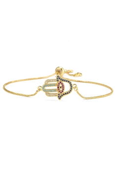 Fatima Palm Cubic Zirconia Chains Bracelet B4095 - Gold