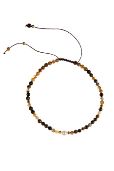 Natural Stone Pearl Braided Bracelet B4105 - Tiger Eye