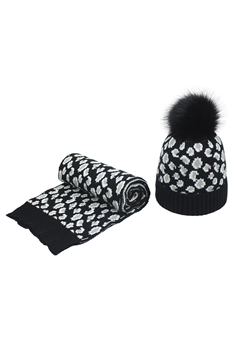 Animal Pattern Scarf Hat Set C0237 - Black