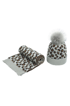 Animal Pattern Scarf Hat Set C0237 - Grey
