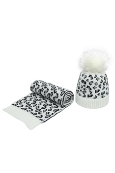 Animal Pattern Scarf Hat Set C0237 - White