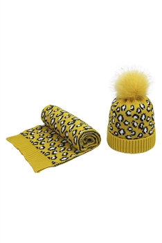 Animal Pattern Scarf Hat Set C0237 - Yellow