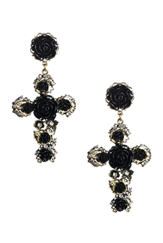 Rose Flower Cross Earrings E3086 - Black