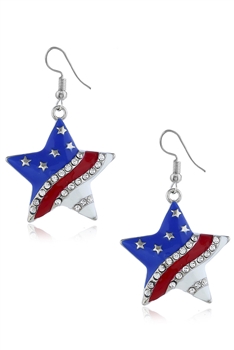 American Flag Star Earrings E4378 - Silver