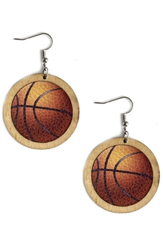 Basketball Leather Wooden Earrings E5184