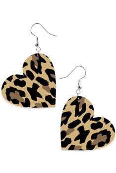 Heart Animal Printed Leather Earrings E5187
