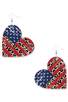 Heart American flag Leather Earrings E5189