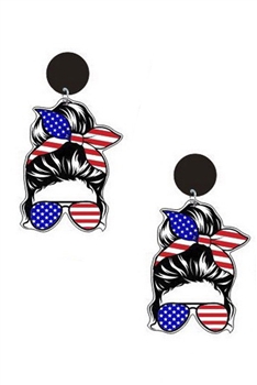 Girl American Flag Acrylic Earrings E5977