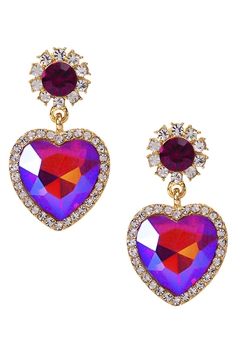 Heart Rhinestone Earrings E7012 - Rose Red