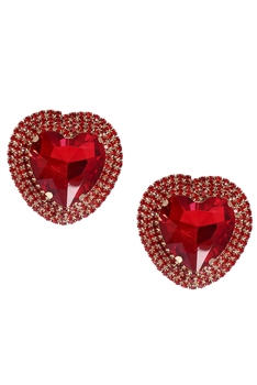 Heart Rhinestone Stud Earrings E7014 - Red
