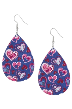 Heart Pattern Teardrop Wooden Earrings E7150