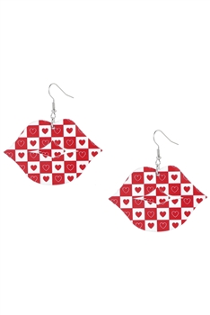 Heart Pattern Lip Wooden Earrings E7151