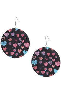 Heart Pattern Circle Wooden Earrings E7152