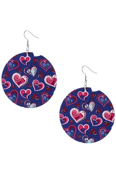 Heart Pattern Circle Wooden Earrings E7153