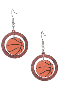 Basketball Circle Wooden Earrings E7497