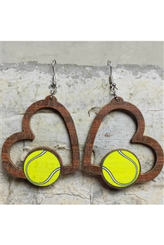 Tennis Heart Wooden Earrings E7589