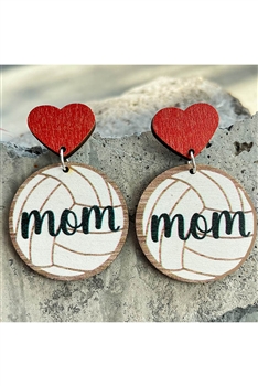 Volleyball Heart Mom Wooden Earrings E7595