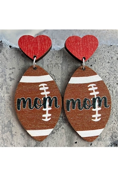 Football Heart Mom Wooden Earrings E7596