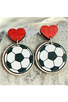 Football Heart Wooden Earrings E7597