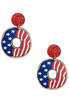 Doughnut American Flag Wooden Earrings E7768