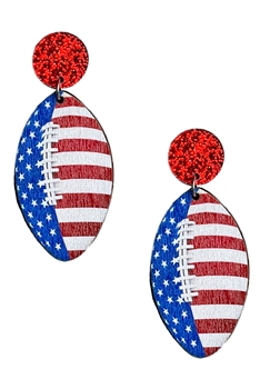 Rugby American Flag Wooden Earrings E7769