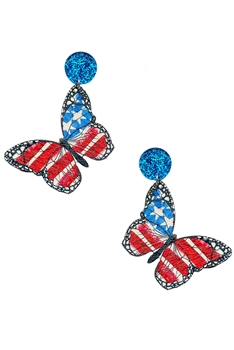 Butterfly American Flag Wooden Earrings E7770