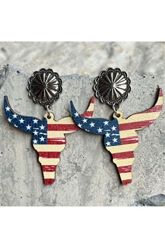 Bullhead American Flag Wooden Earrings E7772
