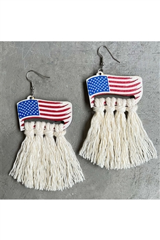 American Flag Wooden Tassel Earrings E7842