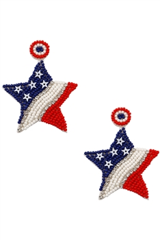 Star American Flag Seed Beed Earrings E7845