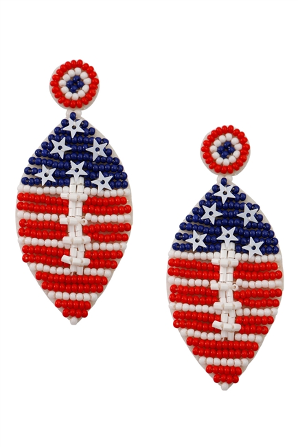 Rugby American Flag Seed Beed Earrings E7846