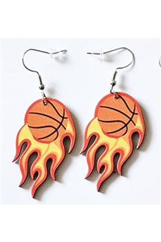Basketball Fire Wooden Earrings E7852