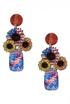 Independence Day Vase Wooden Earrings E7988