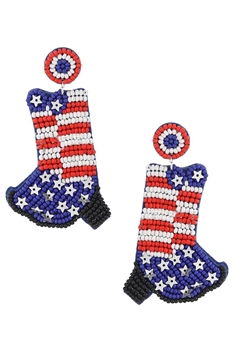 Independence Day Boot Seed Bead Earrings E8064