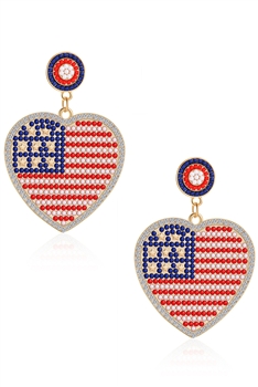 Heart American Flag Seed Bead Earrings E8124