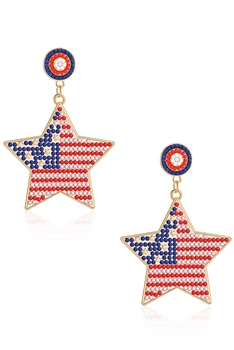 Star American Flag Beaded Earrings E8126