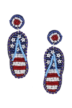Slippers American Flag Seed Bead Earrings E8207