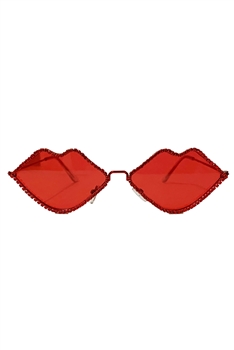 Lips Rhinestone Sunglasses G0129 - Red
