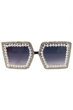 Handmade Rhinestone Pearl Sunglasses G0151 - Black
