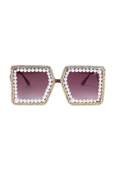 Handmade Rhinestone Pearl Sunglasses G0151 - Purple
