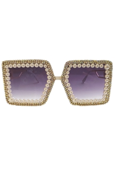 Handmade Rhinestone Pearl Sunglasses G0151 - White