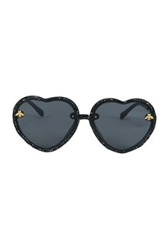 Handmade Heart Rhinestone Kids Sunglasses G0307 - Black